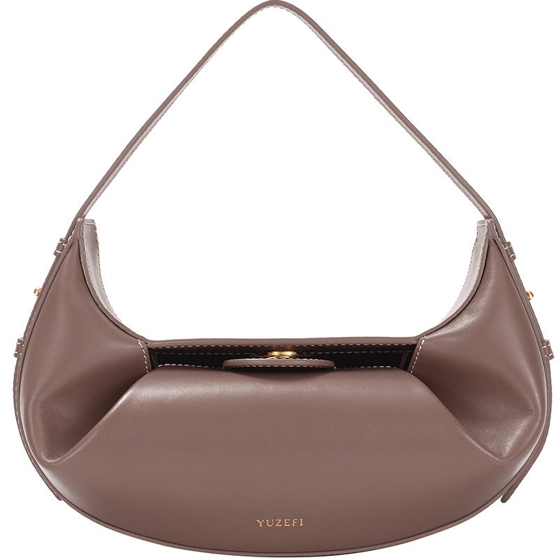Yuzefi Fortune Cookie Genuine Leather Bag Casual Fashion Pure Color Retro Satchel Armpit Clutch Bag - Image 1